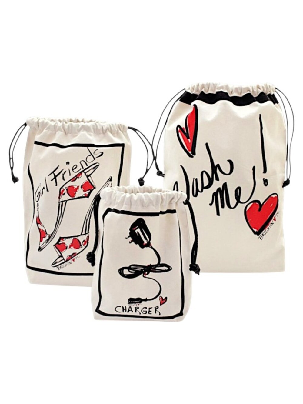 Brighton Pack Your Bags Travel Kit Set of 3 Cotton Canvas Drawstring Bags